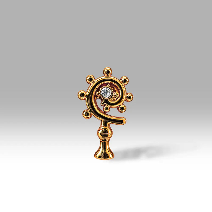 Bischofsstab gold mit weißem Zirkon Natur-Edelstein 11x18 mm