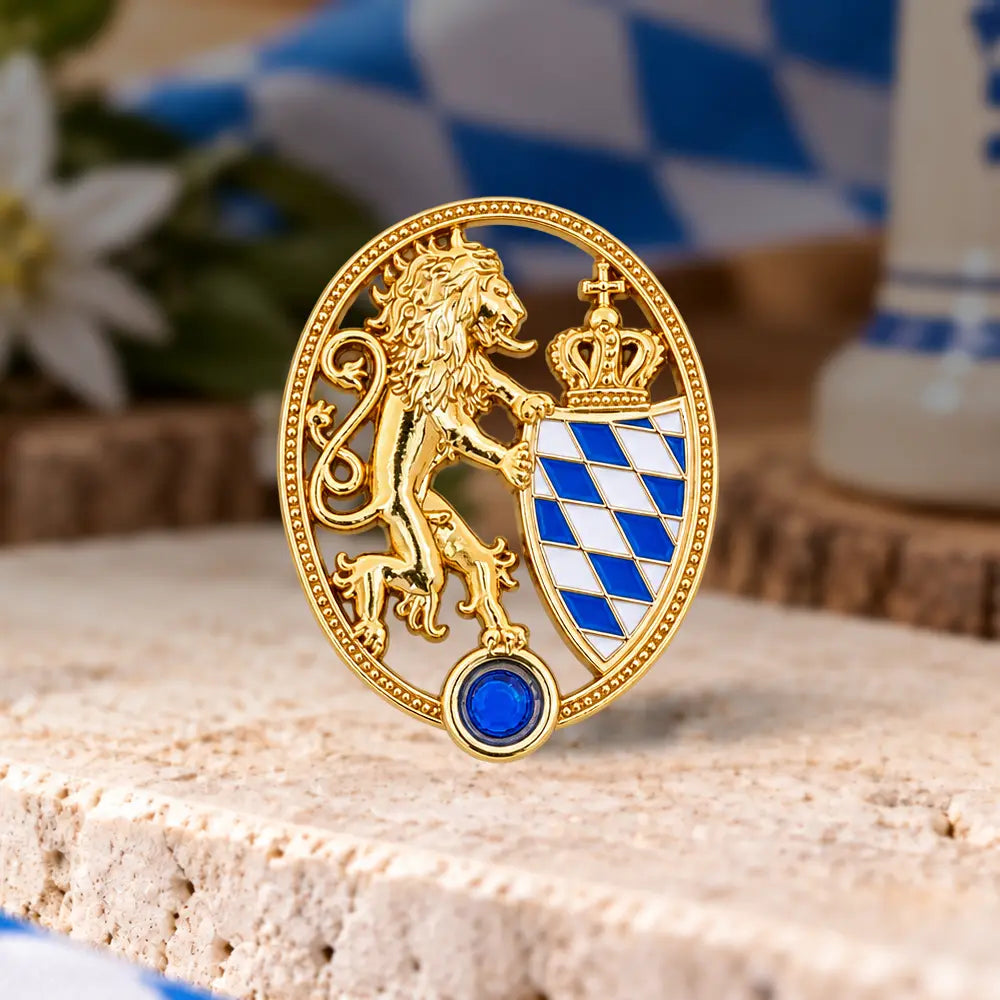 Großer Wappenlöwe mit blauen Zirkon Natur-Edelstein 37x29 mm